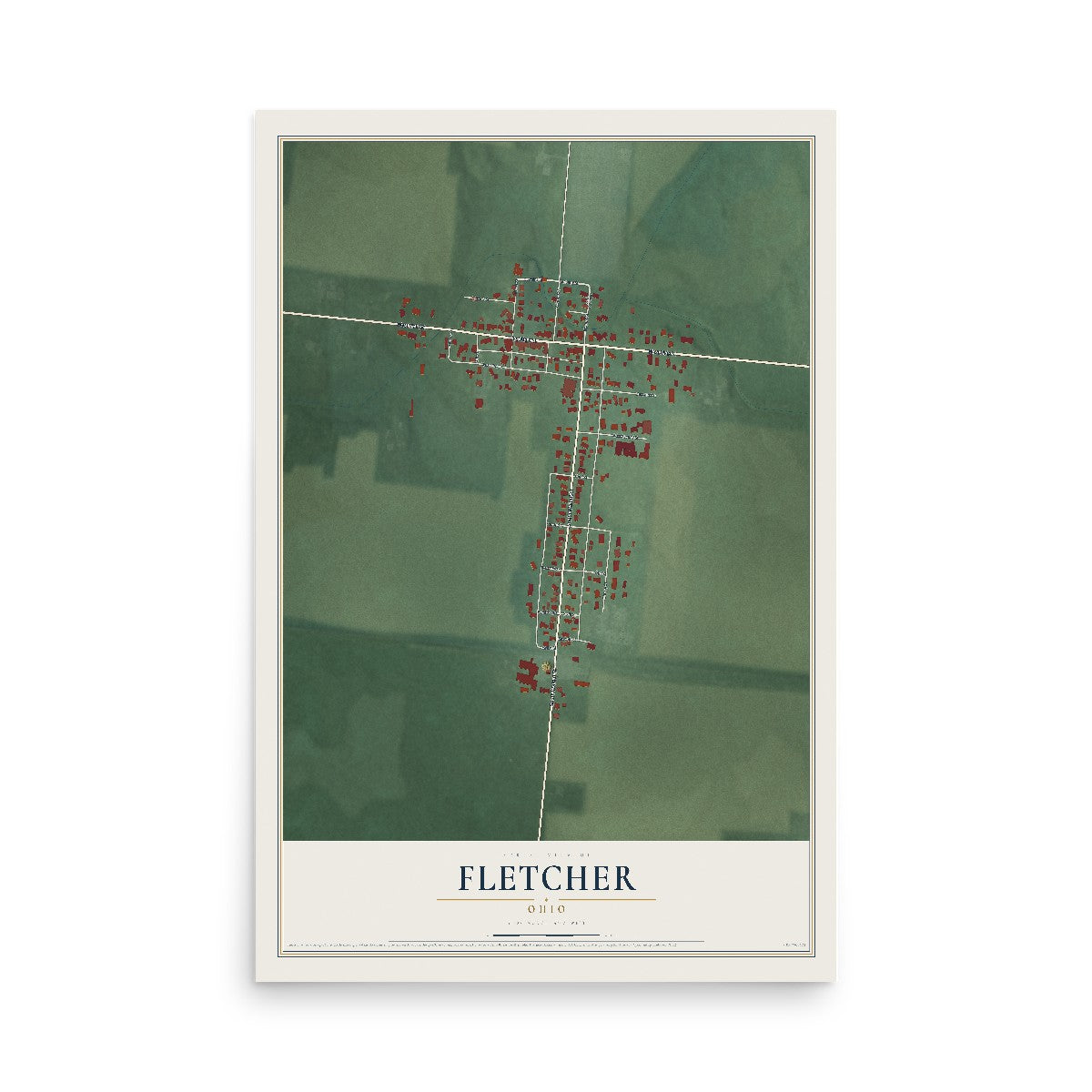 Map of Fletcher, Ohio, 12 x 18 inch unframed archival matte print