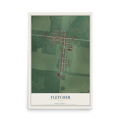 Map of Fletcher, Ohio, 12 x 18 inch unframed archival matte print