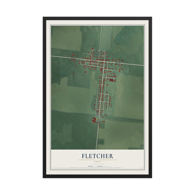 Map of Fletcher, Ohio, 12 x 18 inch print in a black wood frame