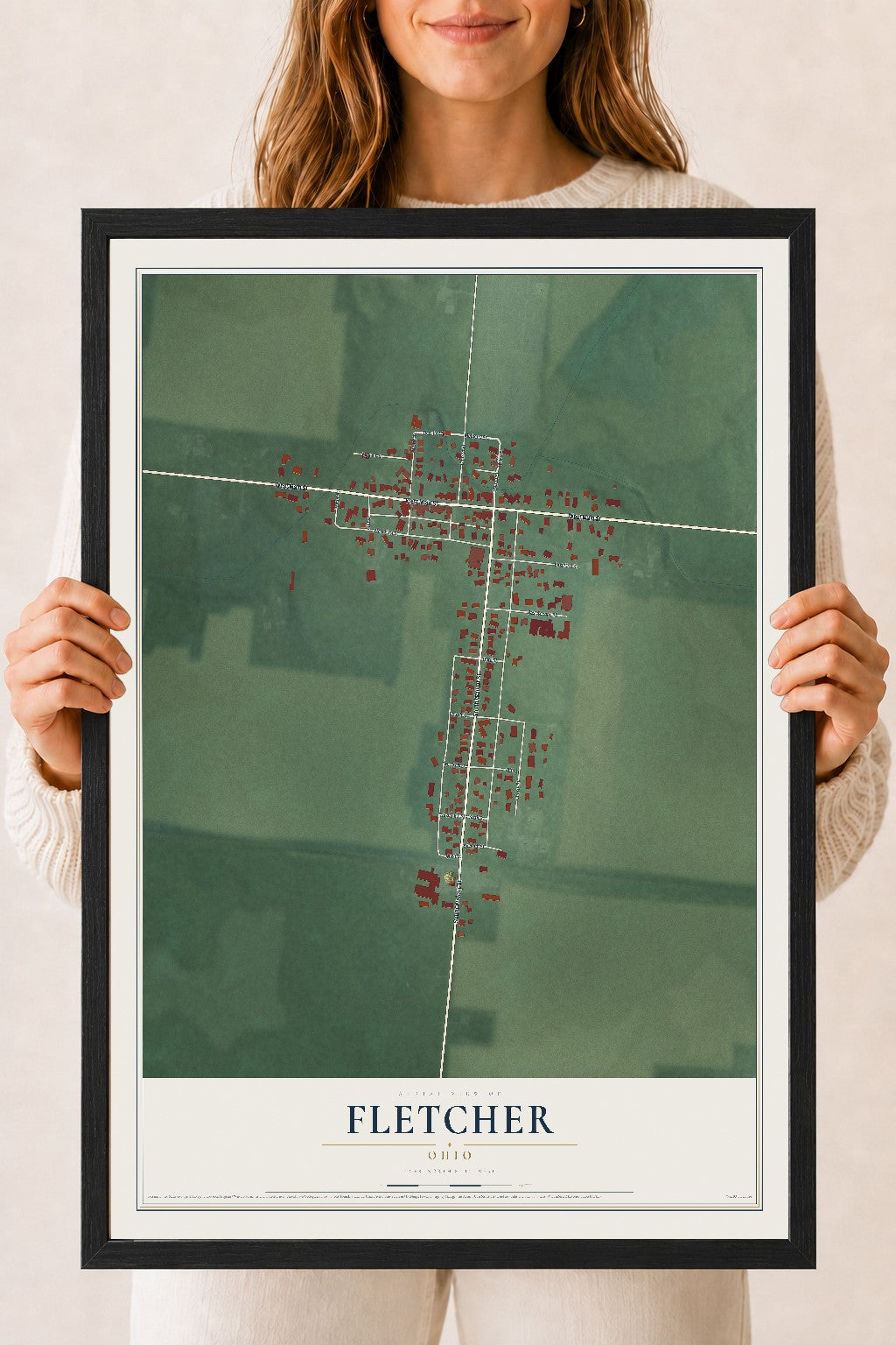 Map of Fletcher, Ohio, 18 x 24 inch print in a black wood frame