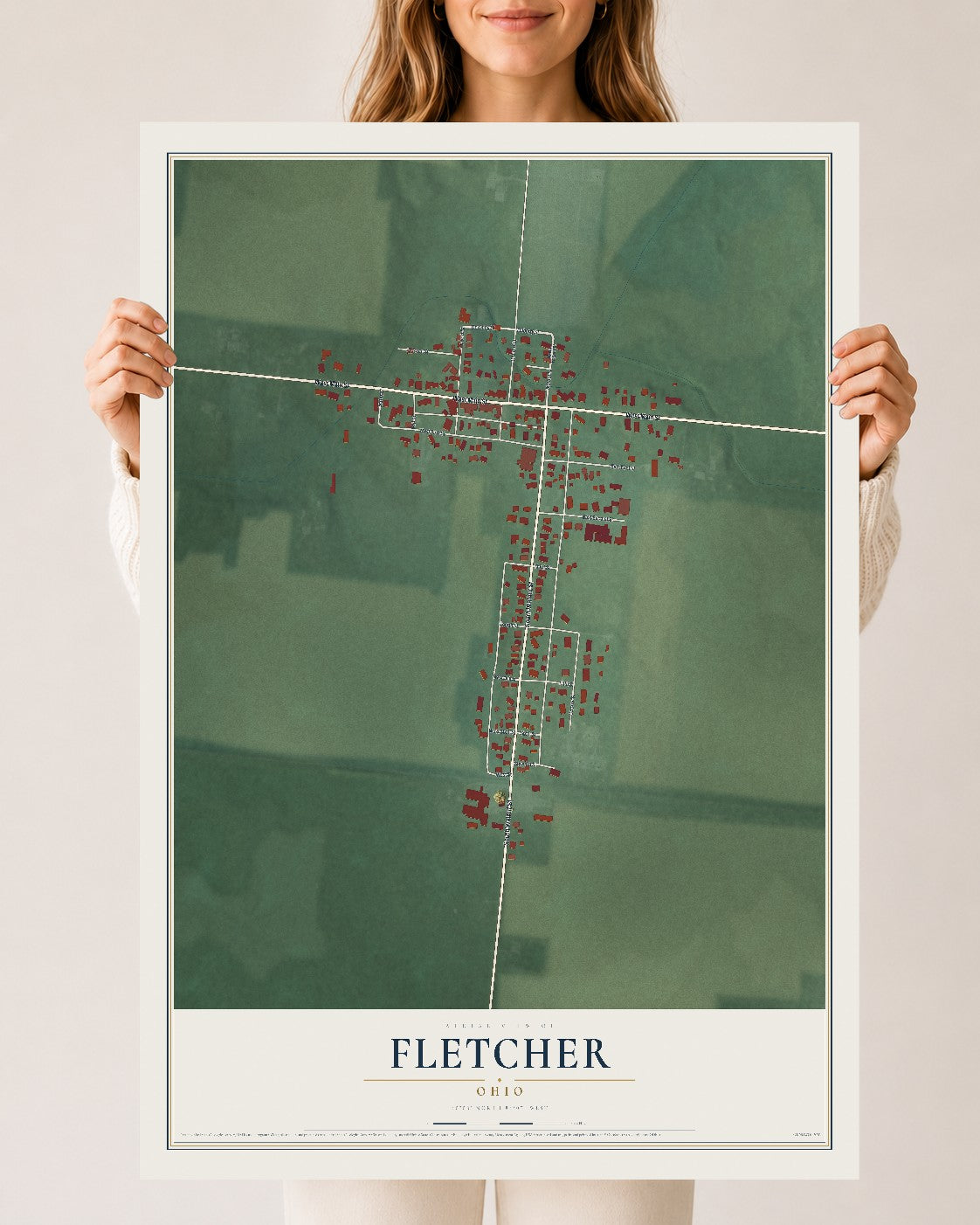 Map of Fletcher, Ohio, 24 x 36 inch unframed archival matte print