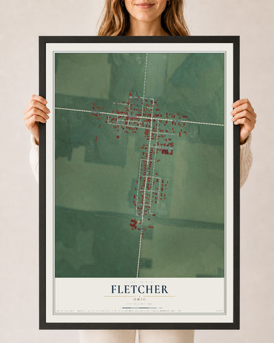 Map of Fletcher, Ohio, 24 x 36 inch print in a black wood frame