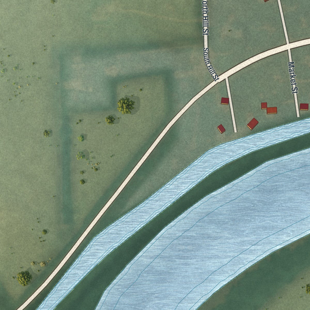 Second close-up of the map of Florida, Ohio print showing more streets and buildings