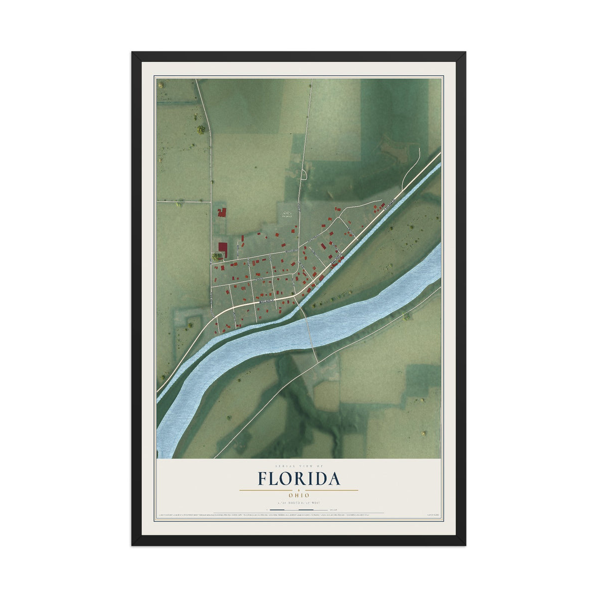 Map of Florida, Ohio, 12 x 18 inch print in a black wood frame