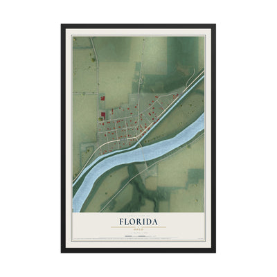 Map of Florida, Ohio, 12 x 18 inch print in a black wood frame