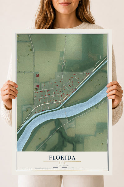 Map of Florida, Ohio, 18 x 24 inch unframed archival matte print