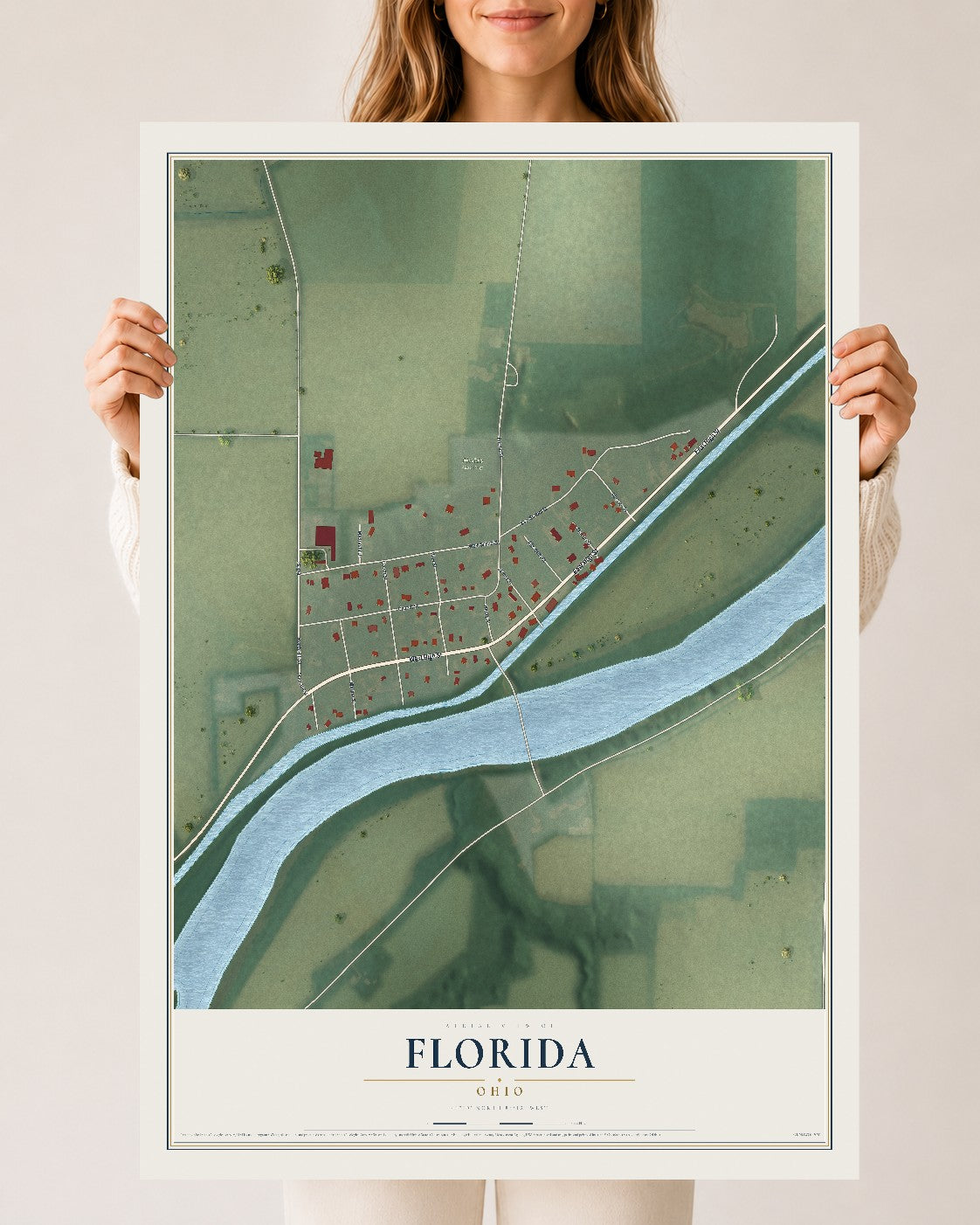 Map of Florida, Ohio, 24 x 36 inch unframed archival matte print