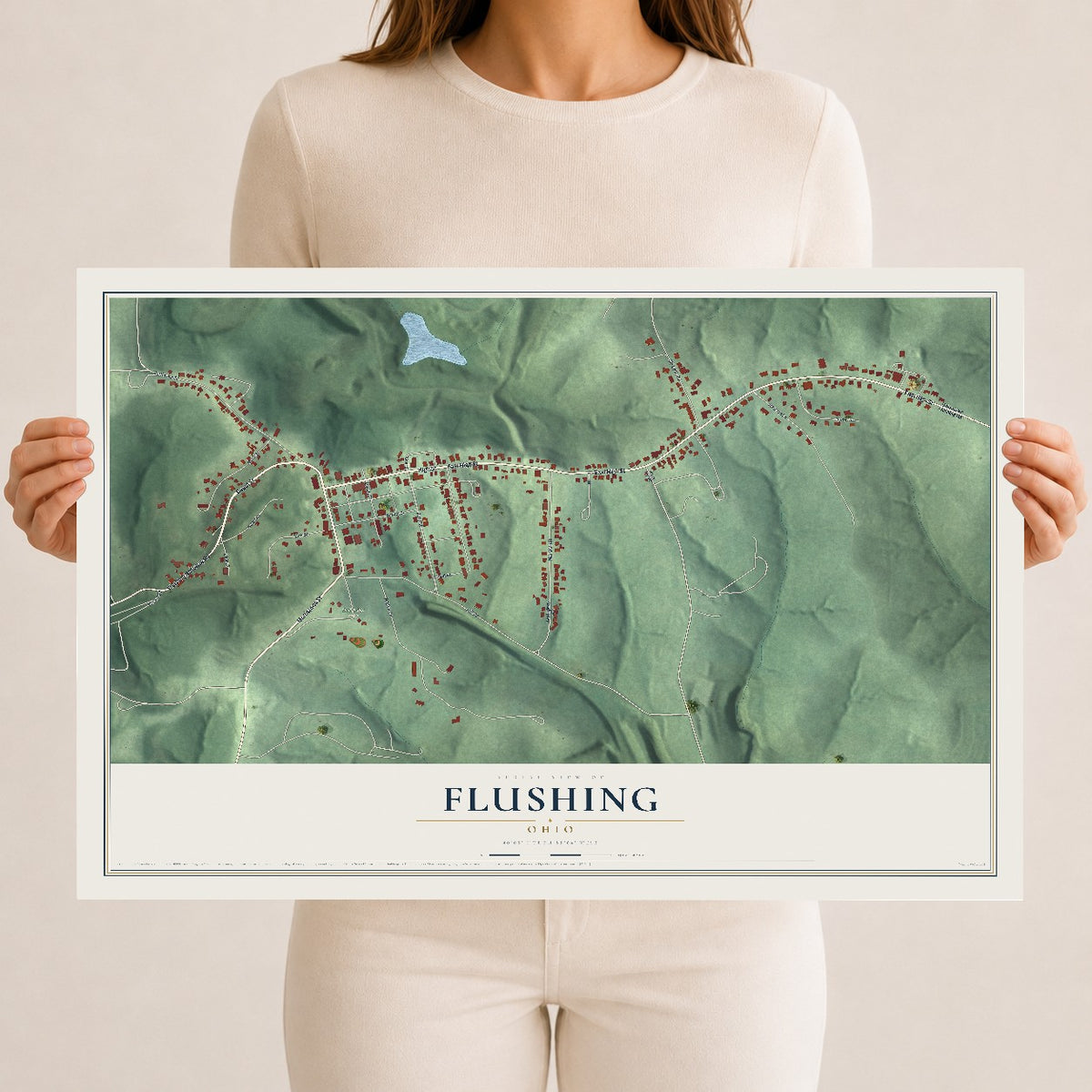 Map of Flushing, Ohio, 12 x 18 inch unframed archival matte print