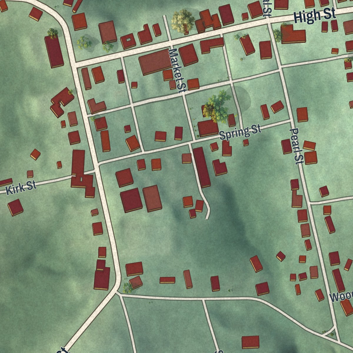 Close-up of the map of Flushing, Ohio print showing street and building detail