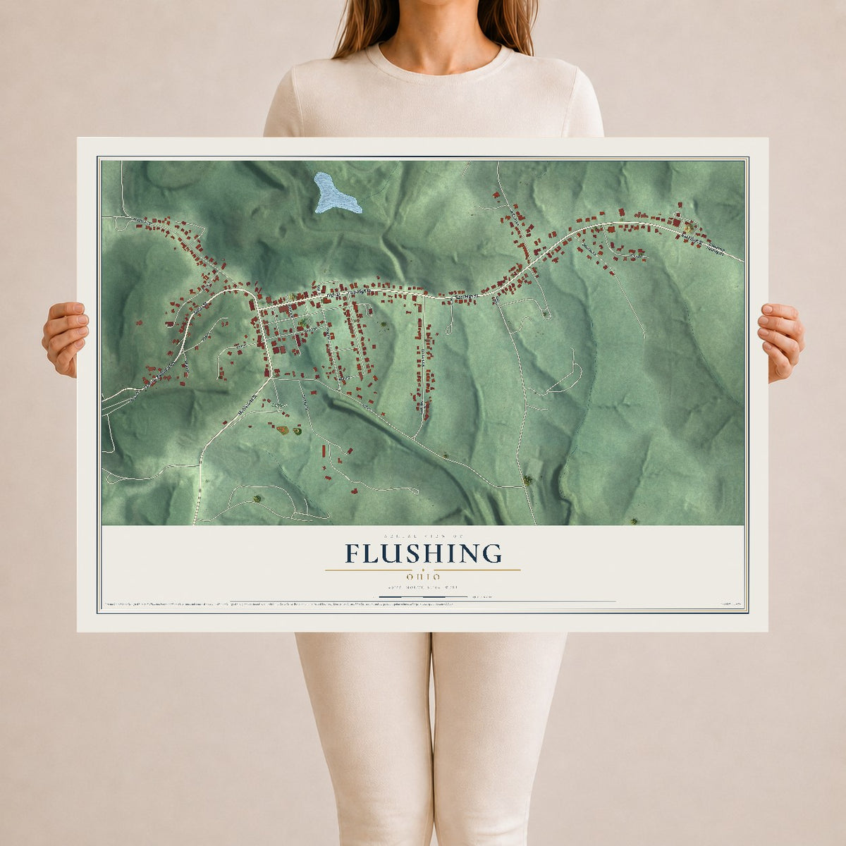 Map of Flushing, Ohio, 24 x 36 inch unframed archival matte print