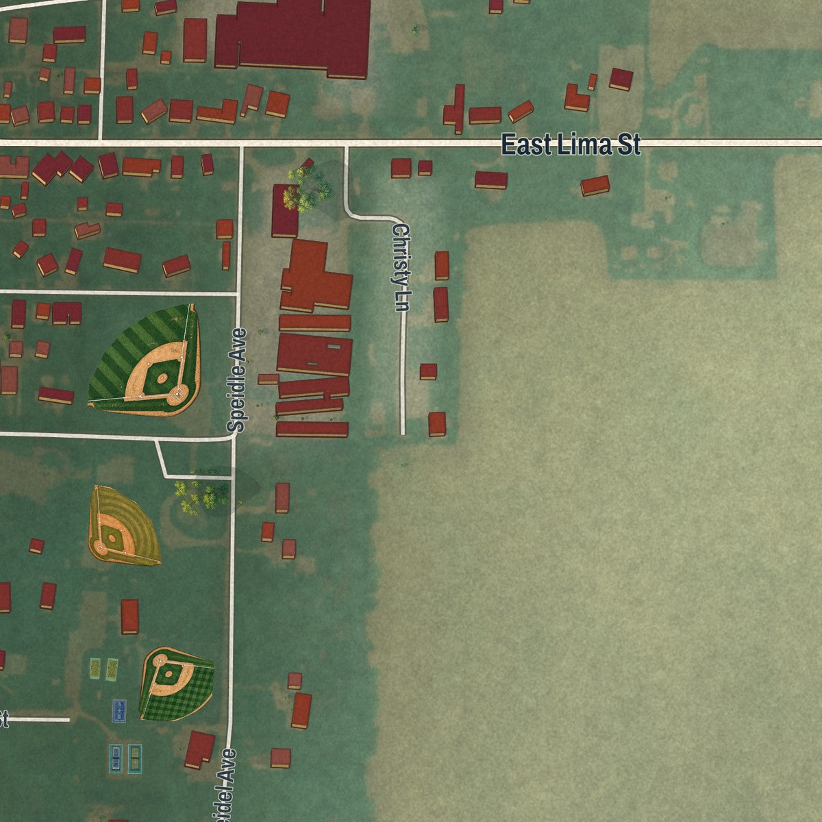 Second close-up of the map of Forest, Ohio print showing more streets and buildings