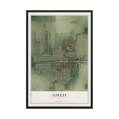 Map of Forest, Ohio, 12 x 18 inch print in a black wood frame