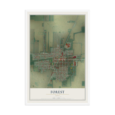 Map of Forest, Ohio, 12 x 18 inch print in a white wood frame