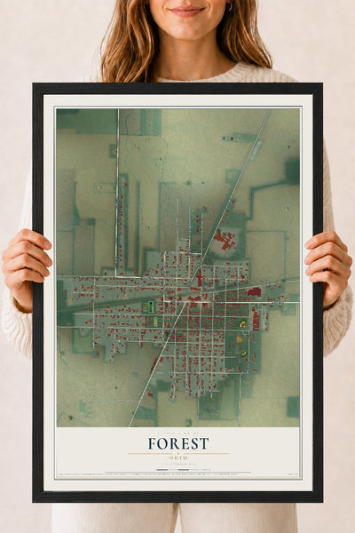 Map of Forest, Ohio, 18 x 24 inch print in a black wood frame