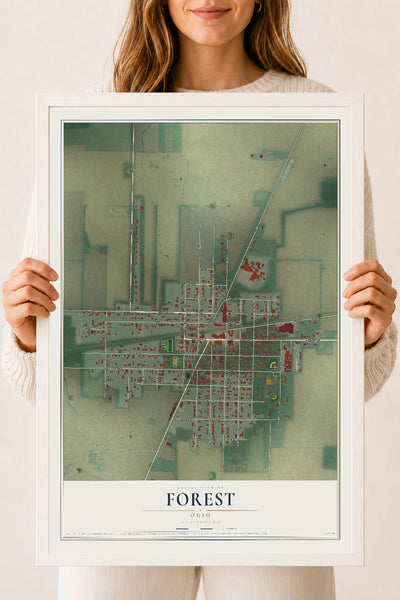 Map of Forest, Ohio, 18 x 24 inch print in a white wood frame