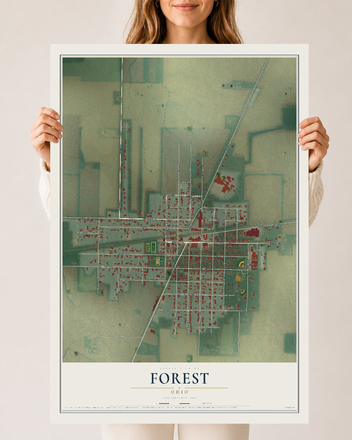 Map of Forest, Ohio, 24 x 36 inch unframed archival matte print