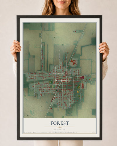 Map of Forest, Ohio, 24 x 36 inch print in a black wood frame