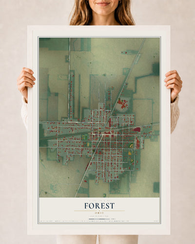 Map of Forest, Ohio, 24 x 36 inch print in a white wood frame