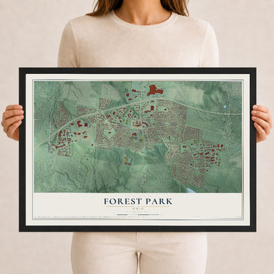 Map of Forest Park, Ohio, 12 x 18 inch print in a black wood frame
