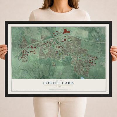 Map of Forest Park, Ohio, 18 x 24 inch print in a black wood frame