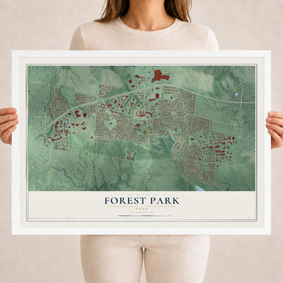 Map of Forest Park, Ohio, 18 x 24 inch print in a white wood frame