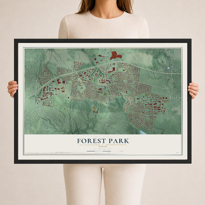 Map of Forest Park, Ohio, 24 x 36 inch print in a black wood frame