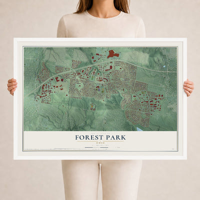 Map of Forest Park, Ohio, 24 x 36 inch print in a white wood frame