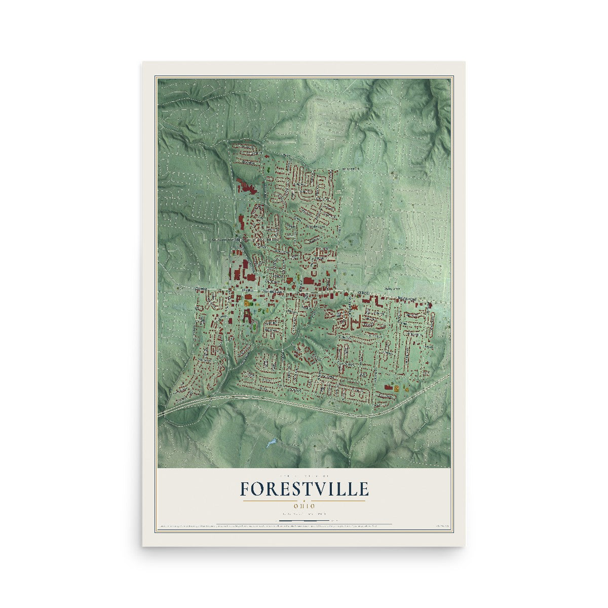 Map of Forestville, Ohio, 12 x 18 inch unframed archival matte print