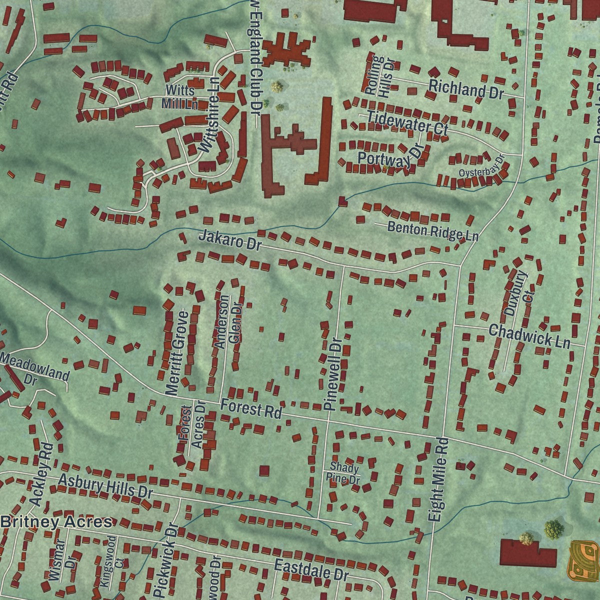 Close-up of the map of Forestville, Ohio print showing street and building detail