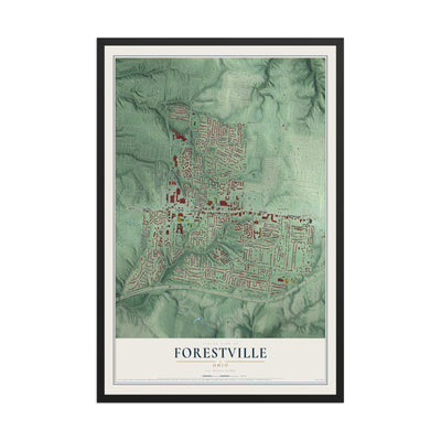 Map of Forestville, Ohio, 12 x 18 inch print in a black wood frame