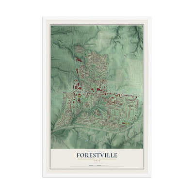 Map of Forestville, Ohio, 12 x 18 inch print in a white wood frame