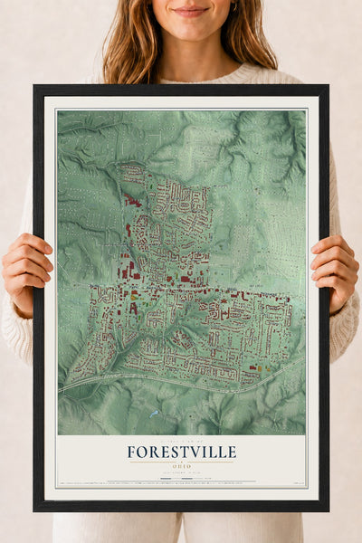 Map of Forestville, Ohio, 18 x 24 inch print in a black wood frame