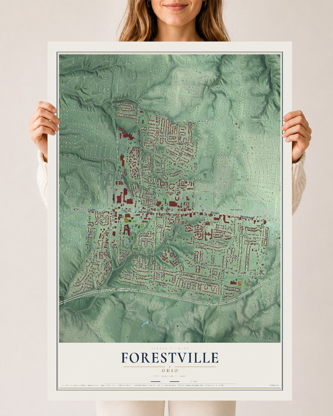 Map of Forestville, Ohio, 24 x 36 inch unframed archival matte print