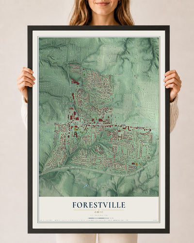 Map of Forestville, Ohio, 24 x 36 inch print in a black wood frame