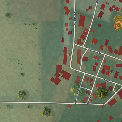 Second close-up of the map of Fort Jennings, Ohio print showing more streets and buildings
