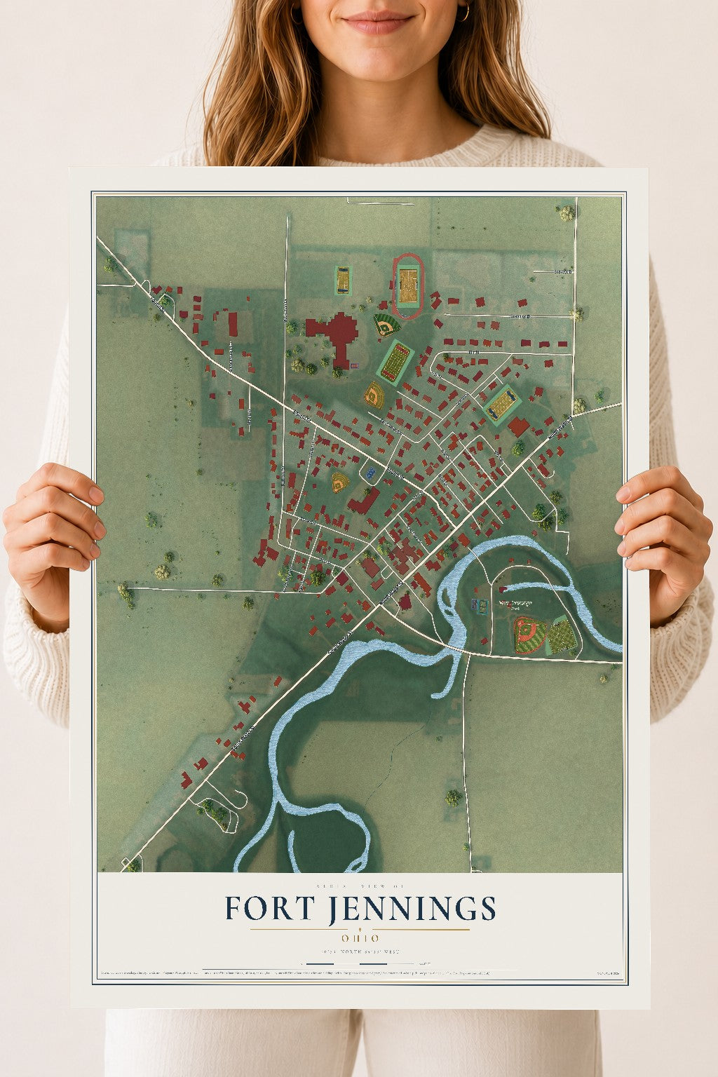 Map of Fort Jennings, Ohio, 18 x 24 inch unframed archival matte print