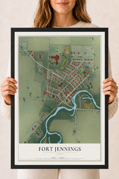Map of Fort Jennings, Ohio, 18 x 24 inch print in a black wood frame