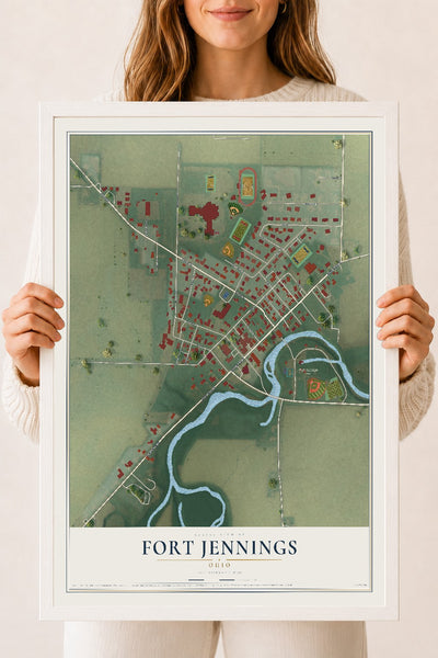 Map of Fort Jennings, Ohio, 18 x 24 inch print in a white wood frame