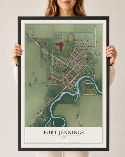 Map of Fort Jennings, Ohio, 24 x 36 inch print in a black wood frame