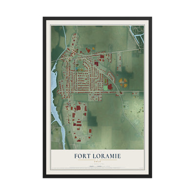 Map of Fort Loramie, Ohio, 12 x 18 inch print in a black wood frame