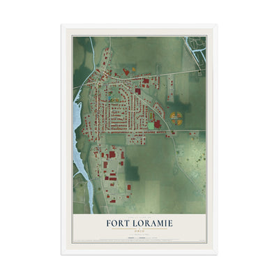 Map of Fort Loramie, Ohio, 12 x 18 inch print in a white wood frame