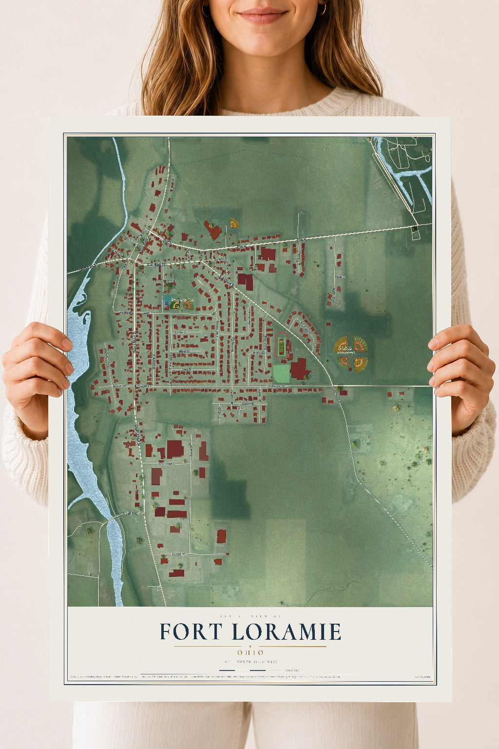 Map of Fort Loramie, Ohio, 18 x 24 inch unframed archival matte print