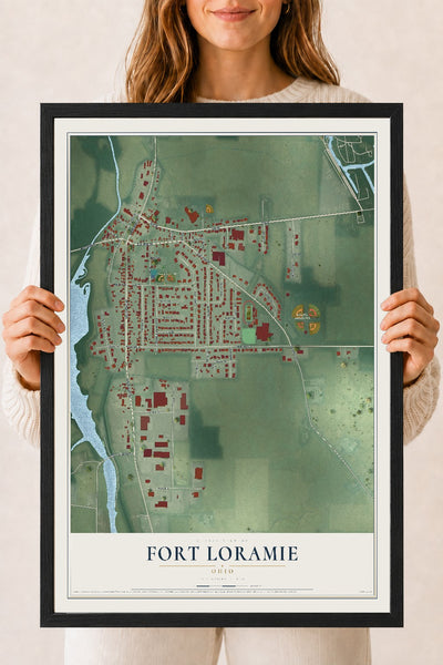 Map of Fort Loramie, Ohio, 18 x 24 inch print in a black wood frame