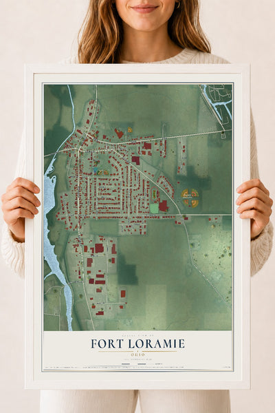 Map of Fort Loramie, Ohio, 18 x 24 inch print in a white wood frame