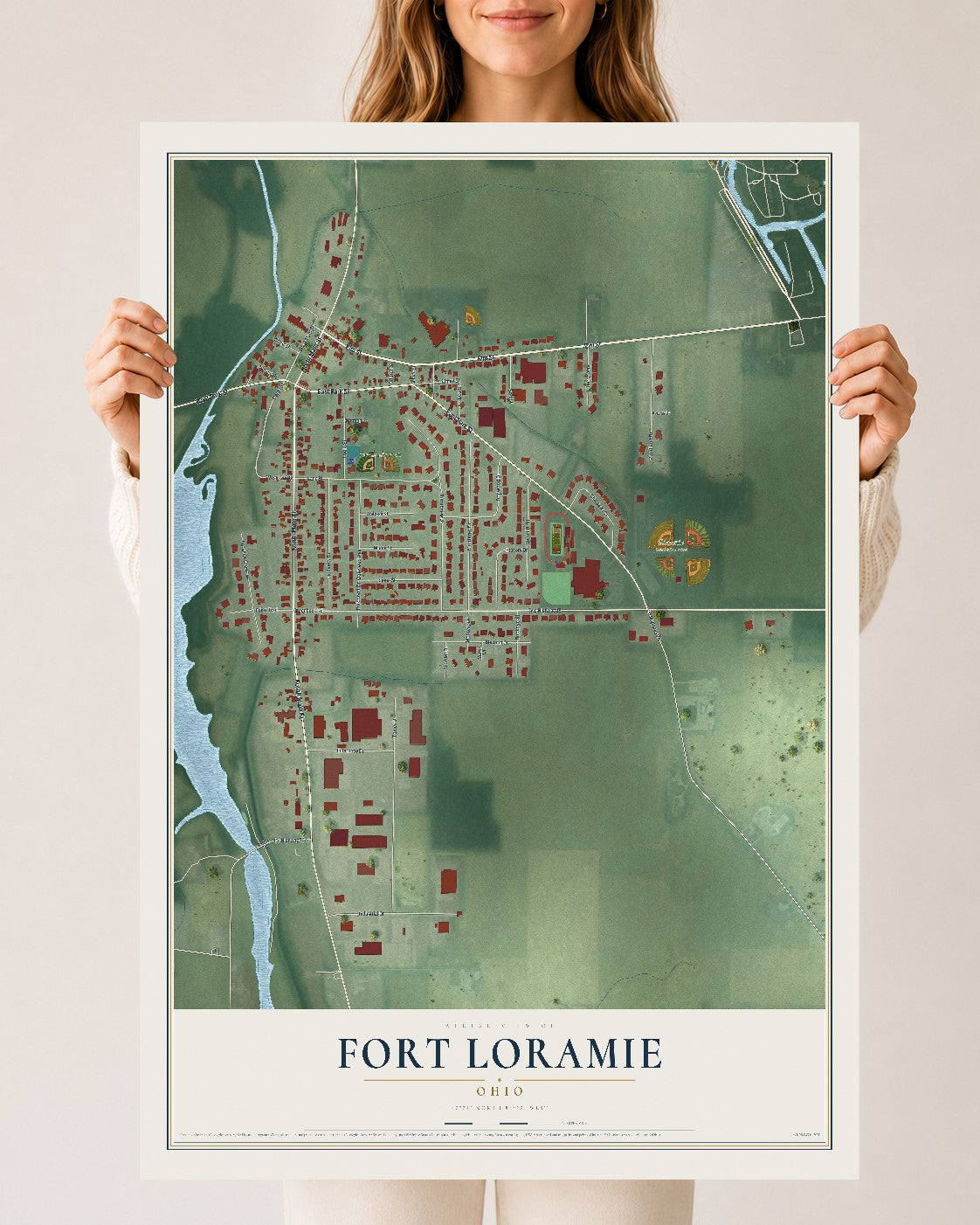 Map of Fort Loramie, Ohio, 24 x 36 inch unframed archival matte print