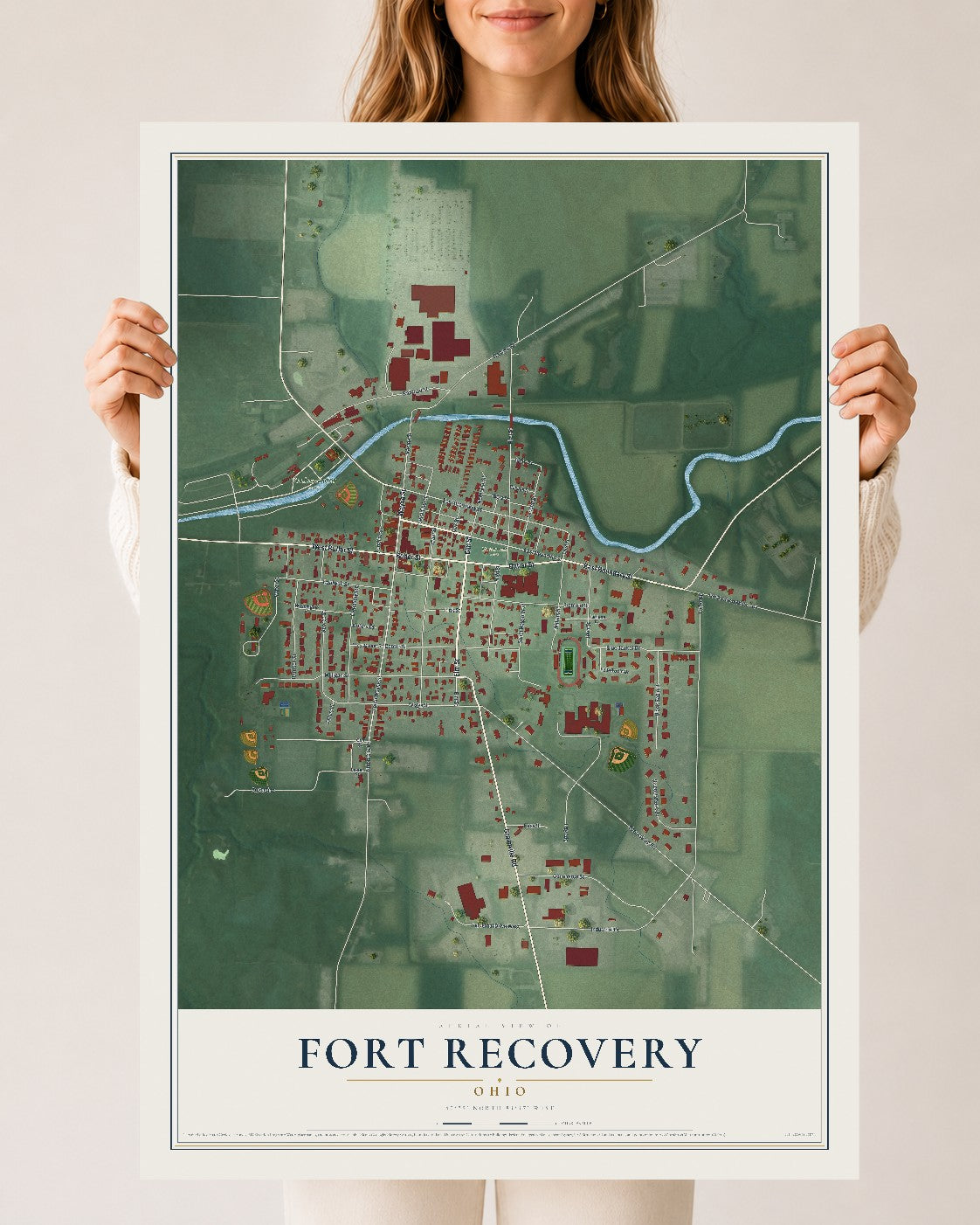 Map of Fort Recovery, Ohio, 24 x 36 inch unframed archival matte print