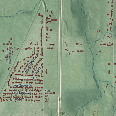 Second close-up of the map of Fort Shawnee, Ohio print showing more streets and buildings