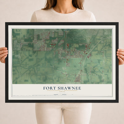 Map of Fort Shawnee, Ohio, 18 x 24 inch print in a black wood frame