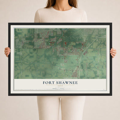 Map of Fort Shawnee, Ohio, 24 x 36 inch print in a black wood frame