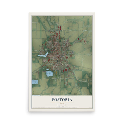 Map of Fostoria, Ohio, 12 x 18 inch unframed archival matte print